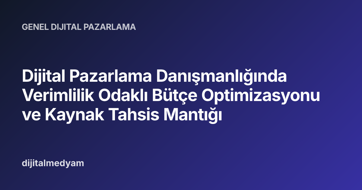 Dijital Pazarlama Danışmanlığında Verimlilik Odaklı Bütçe Optimizasyonu ve Kaynak Tahsis Mantığı